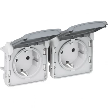 Розетка LEGRAND 2х2К+З горизонтальная немецкий стандарт Программа Plexo серый 16 A 250 В серый