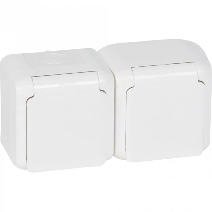 Розетки LEGRAND 2 х 2К+З с защитными шторками 16 A 250 В Quteo IP 44 белый 782323 Розетки LEGRAND 2 х 2К+З с защитными шторками 16 A 250 В Quteo IP 44 белый 782323